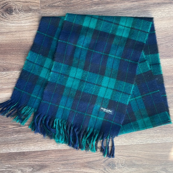 Vintage Christian Dior Green Blue Italy Scarf - Picture 8 of 8